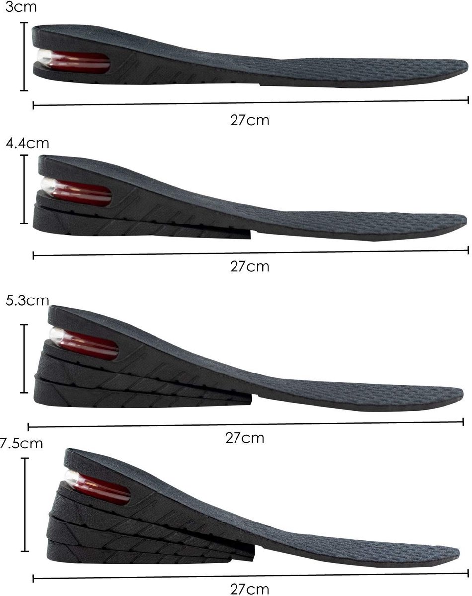 Dailygoods- Inlegzolen Hoogteverhogend - 3-laags Hiellift - Verstelbare Ondersteuning - Comfortabele Binnenzool - Geschikt voor Heren/Dames - Ideaal voor Slimme/Formele Schoenen - Hielverhogers