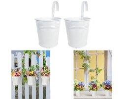 2 stuks - kleine hangende plantenbak - Hangende zwarte metalen emmer - Hek plantenbak - Multifunctionele hangende plantenbak - met verwijderbare haak en drainagegat - Wit - 10 * 10 * 10 cm - Geschikt voor buiten, leuningen, patio's, veranda's