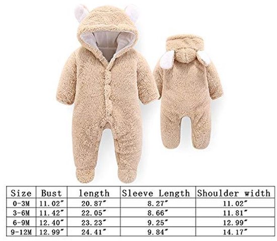 Baby Sneeuwpak - Winterjas Romper - Warm Blijven - Schattig Beer Design - 0-12 Maanden - Bruin — afbeelding 5
