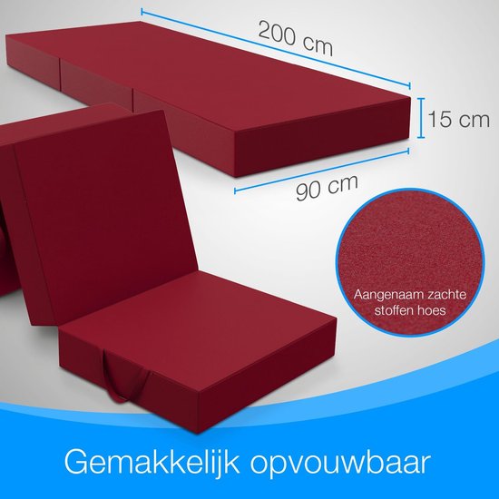 Opvouwbaar Matras - Vouwmatras Gastenbed - Logeren Comfortabel - Extra Dik 15cm Schuim - 90 x 200 cm - Rood — afbeelding 2