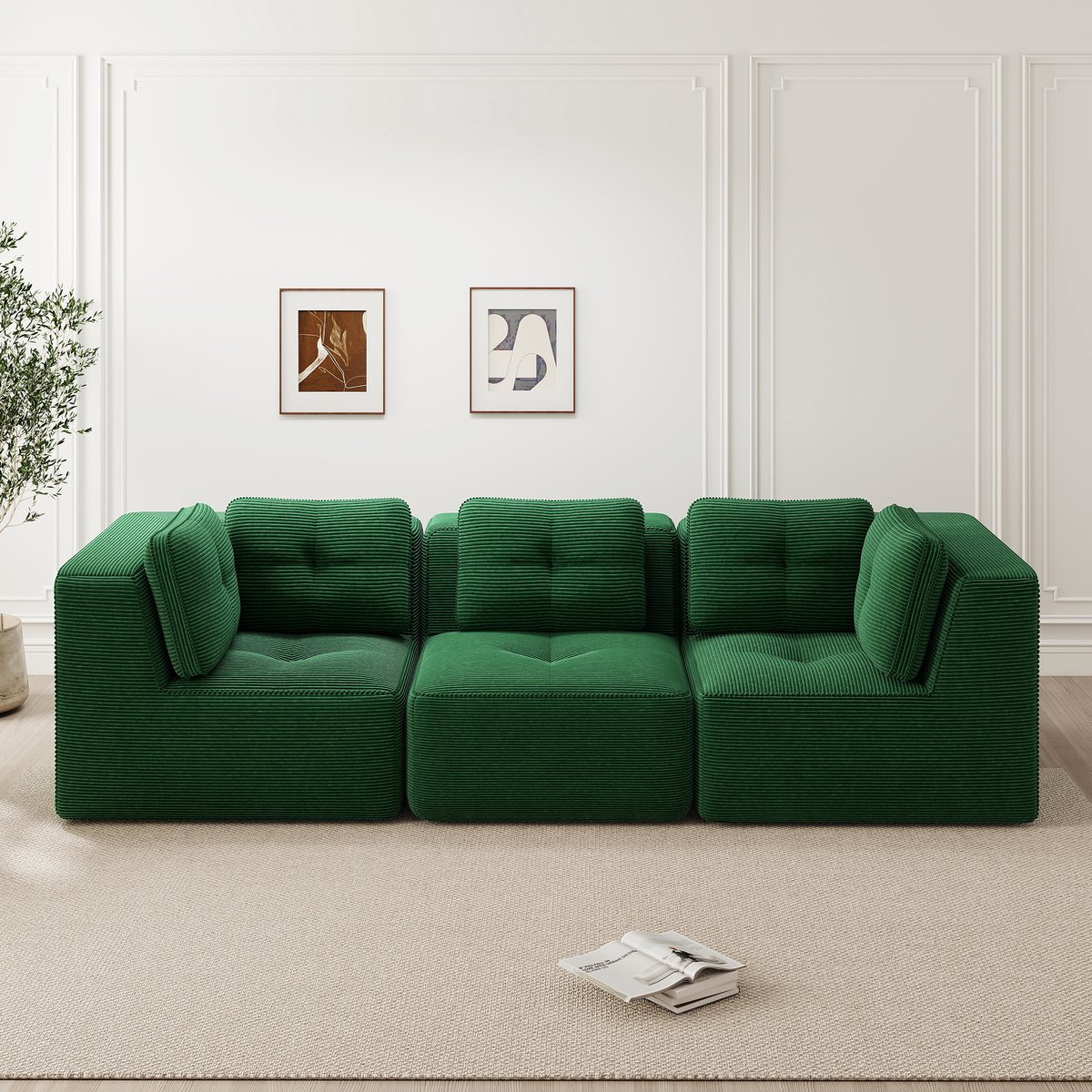 Frameloze combinatiestoel - modulaire hoekbank - corduroy - diepe zitting driezitsbank voo