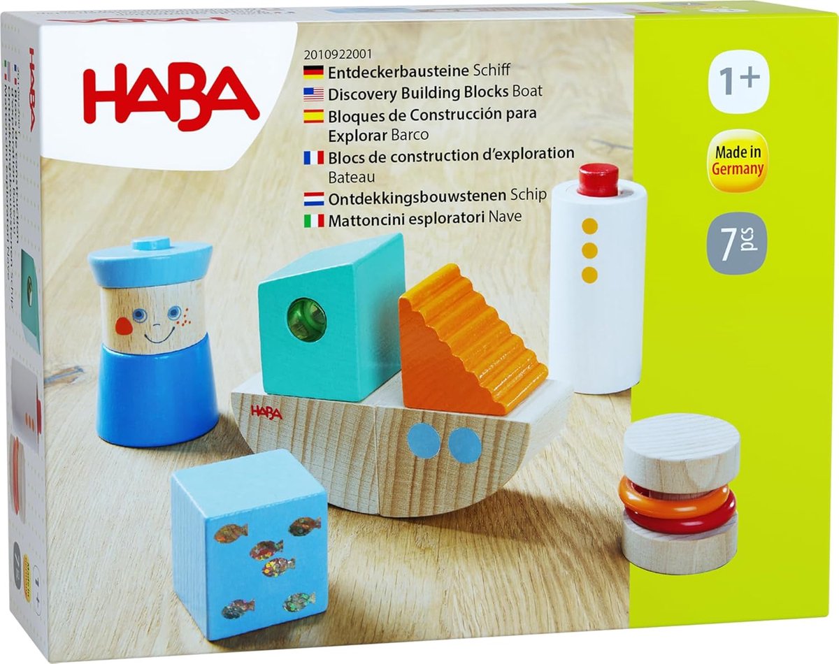 Houten Ontdekkingsschip - Bouwstenen Schip - Kinderspel Ontdekken - Meerdere Talen - 17 x 13 cm - Meerkleurig