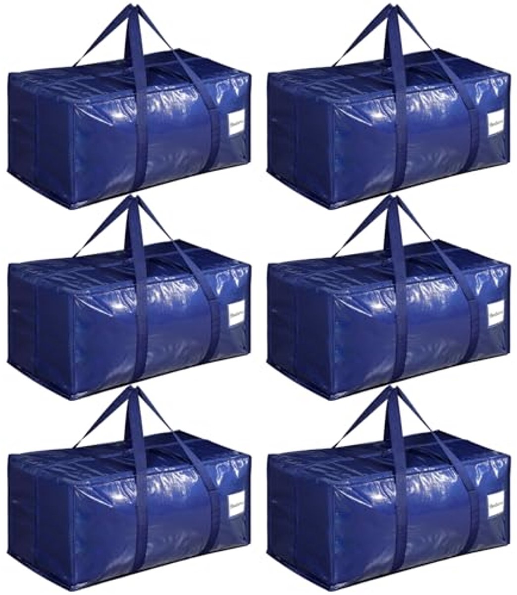 Verhuiszakken Set - Opbergzakken - Ruimte Besparen - Verstevigde Handgrepen - 6x 90 Liter - Blauw