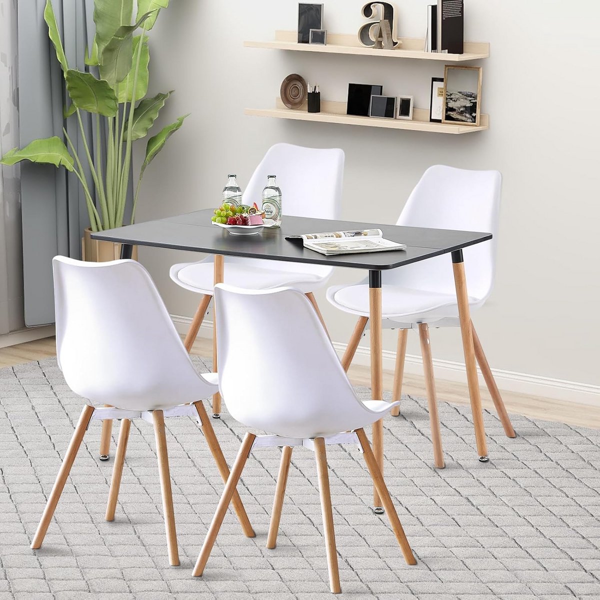 Eettafel met stoelen - Keukenset - Samen eten - Ergonomisch design - 110 x 70 cm - Zwart w
