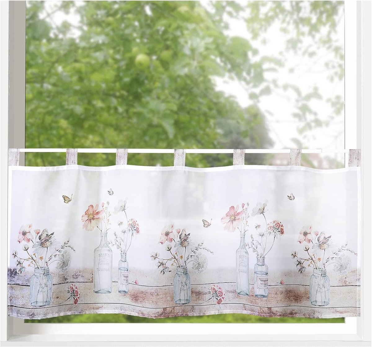 Vitrage Gordijn - Raamdecoratie Voile - Subtiele Inkijk - Digitale Print - 45x120 cm - Ros