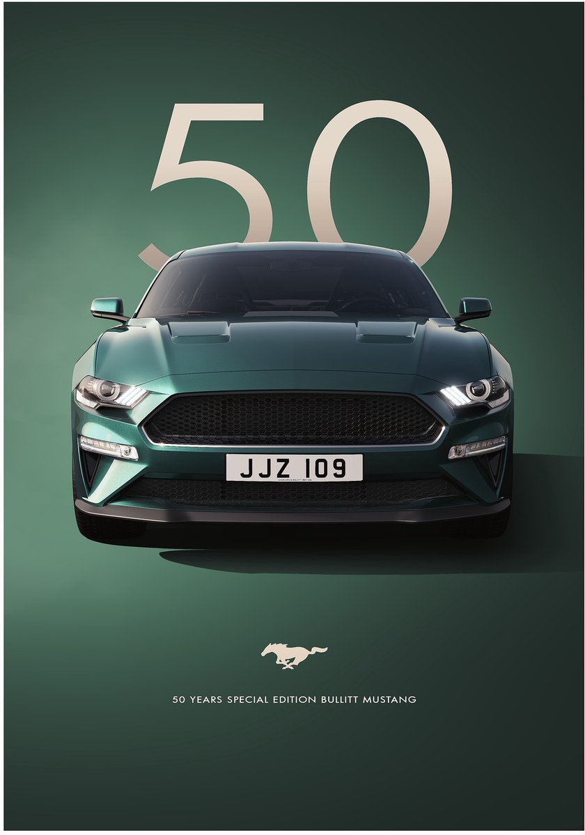 Ford Mustang Bullitt 50 Years - Dibond Wandprint - 70x100 cm - Aluminium Wanddecoratie - Premium Kunstdruk - Galerij Kwaliteit - Mustang Bullitt