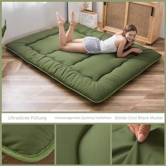 Japanse vloermatras - Futon slaapkussen - Comfortabel slapen - Traagschuim vulling - 90x190 cm - Groen — afbeelding 2