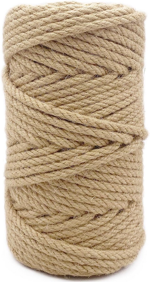 Jute Touw - Natuurlijk Garen - Tuinieren Knutselen - 4 Strengen Gedraaid - 6mm x 50 Meter - Bruin