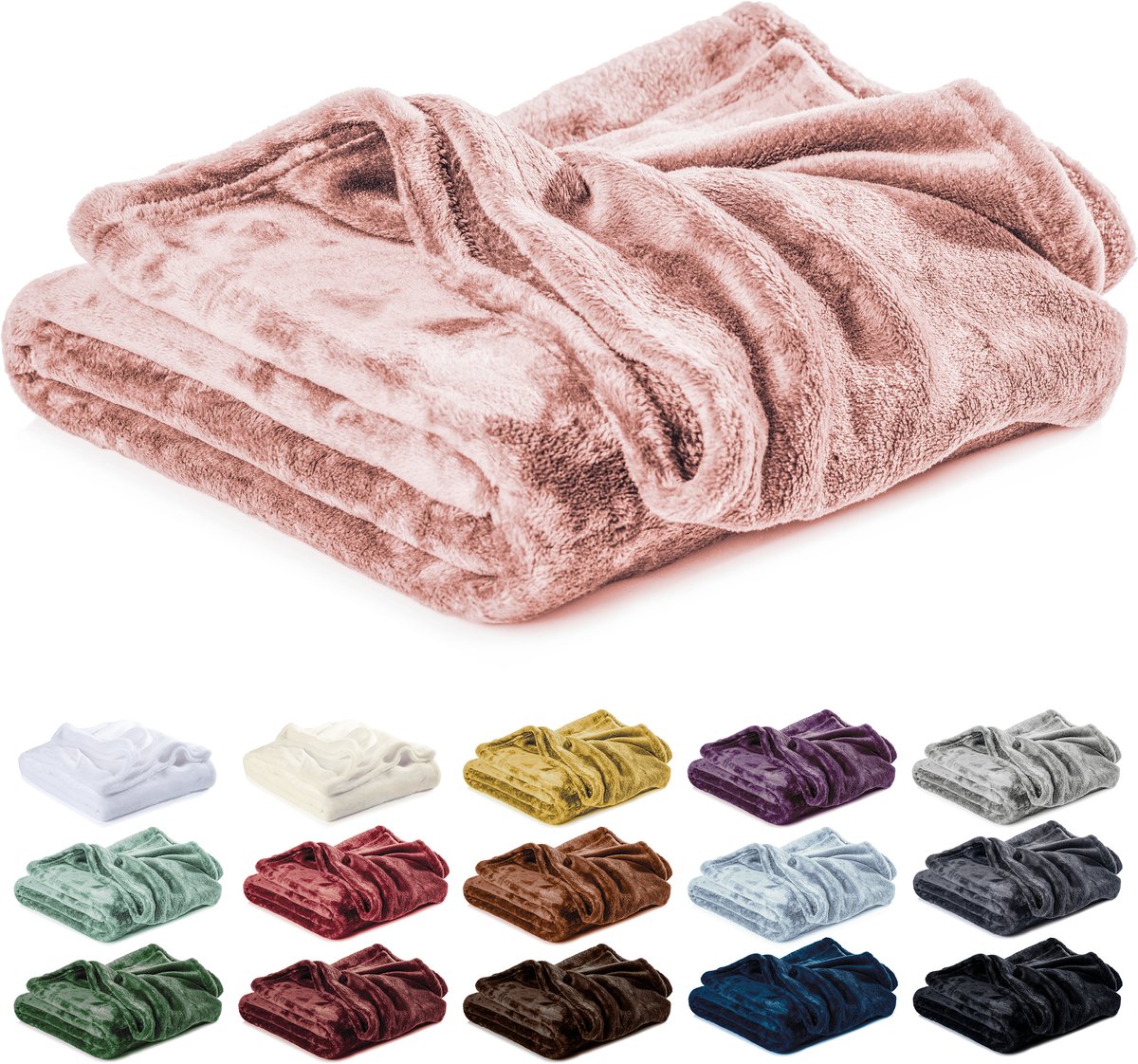 Lavea® Fleece Deken 180x220 cm – 2-persoons, Zacht – Warme Bankdeken van Pluizige Microvezel voor Bank en Bed, Ademend en Wasbaar – Poederroze