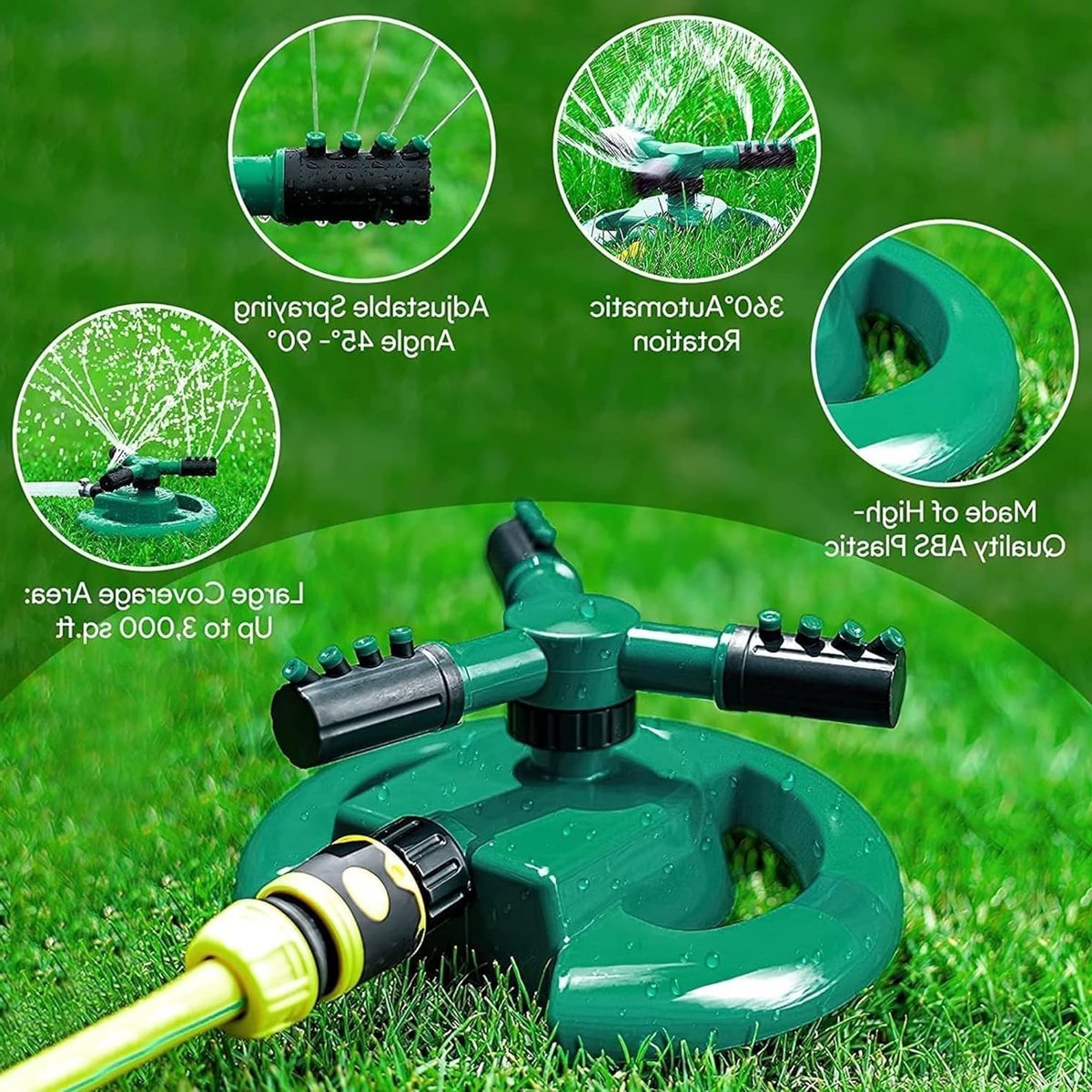 360° Draaibare Tuinsproeier, 3/4 Inch Sproeisysteem met Snelle Aansluiting, Automatische Rotatiesproeier voor Grote Tuinen, Efficiënte Irrigatie en Waterbesparing