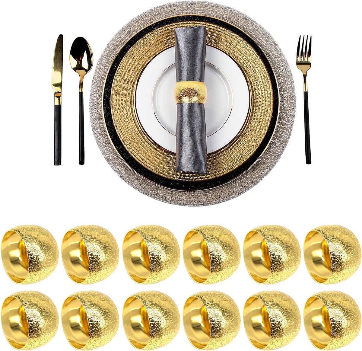 Elegante metalen servetringen goud 12 stuks voor tafeldecoratie en feesten