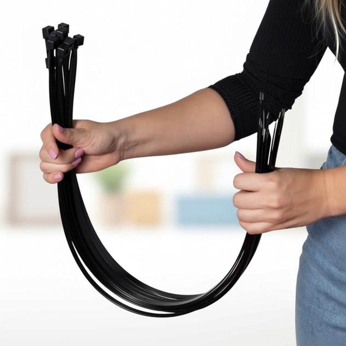 ElleMooi Kabelbinders zwart 450 x 7,6 mm uv-bestendig 100 stuks treksterkte 54 kg voor kabelbeheer
