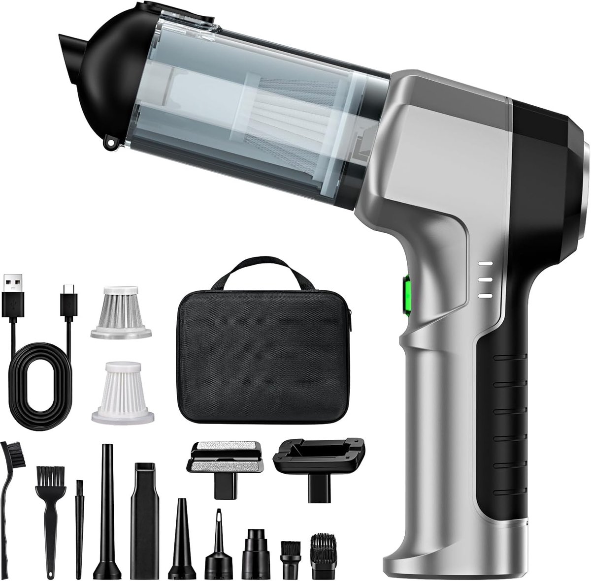 Draagbare Stofzuiger - Schoonmaker - Auto en Thuis - 4-in-1 Functie - 200 ml - Zilverzwart