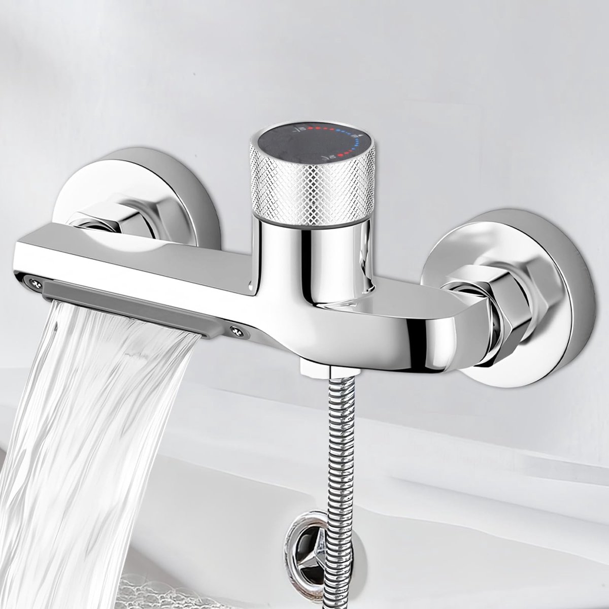 Dailygoods- Badkuipkraan Waterval - Badarmatuur - Twee-functie - Wandmontage - Draaiknop - Koperlegering/Keramiek