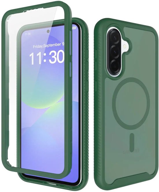 Coque avec protecteur d'écran intégré Compatible avec Samsung Galaxy A37 / A36 / A56 - Compatible MagSafe / Qi2 - Full Protect - Coque de protection antichoc - Étui Vert Mat