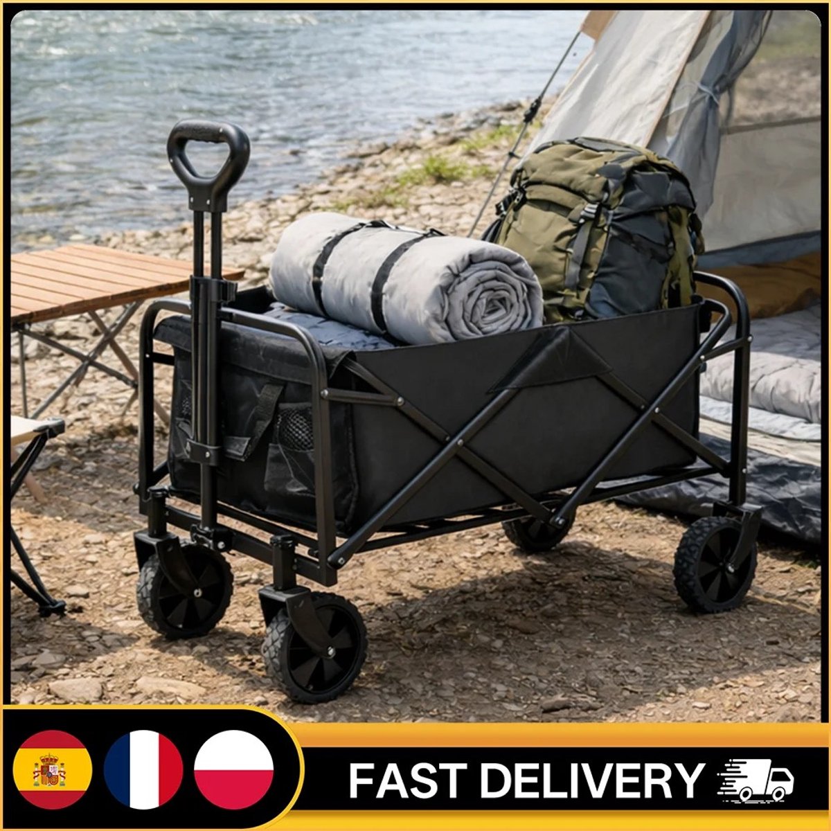 LIVIA HOME - Dailygoods 100L Opvouwbare Campingwagen Kar 75KG Draagvermogen Buiten Strandkar met Wielen Draagbare Opbergruimte voor W