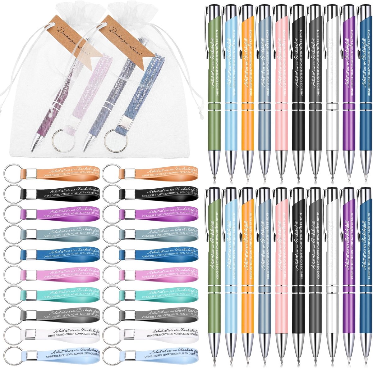 SMOAKEZ- Sleutelhanger Cadeauset - 20 Siliconen Sleutelhangers - Afscheidscadeau Collega's - Bedankt Voor Iedereen - Organza Zakje - Werk Erkenning