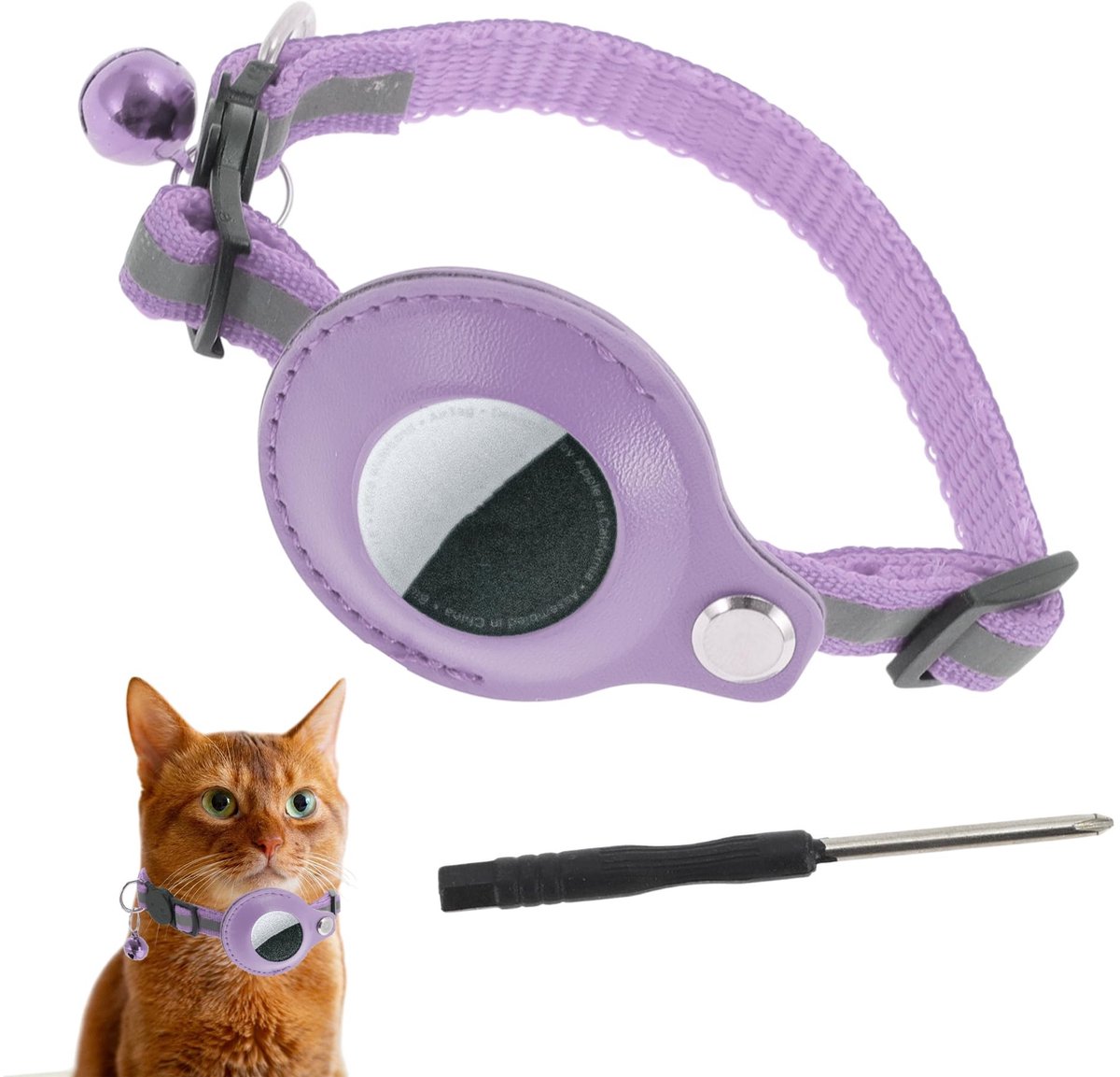 JHUBERS- Halsband Verstelbaar - Kattenhalsband met Reflecterend Element - Polyester - Met Bel - 22-23 cm - Duurzaam en Veilig
