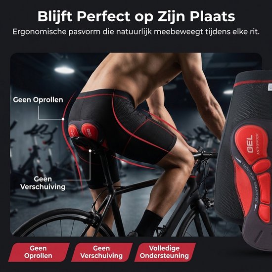 Mountainbike Onderbroek Heren - Fiets Sportonderbroek met Zeem & Verdikt siliconenkussentje - 5D Gel Pad Shockproof - Shockproof MTB Sportbroek - Ademend Mesh - Rood en zwart M — afbeelding 4