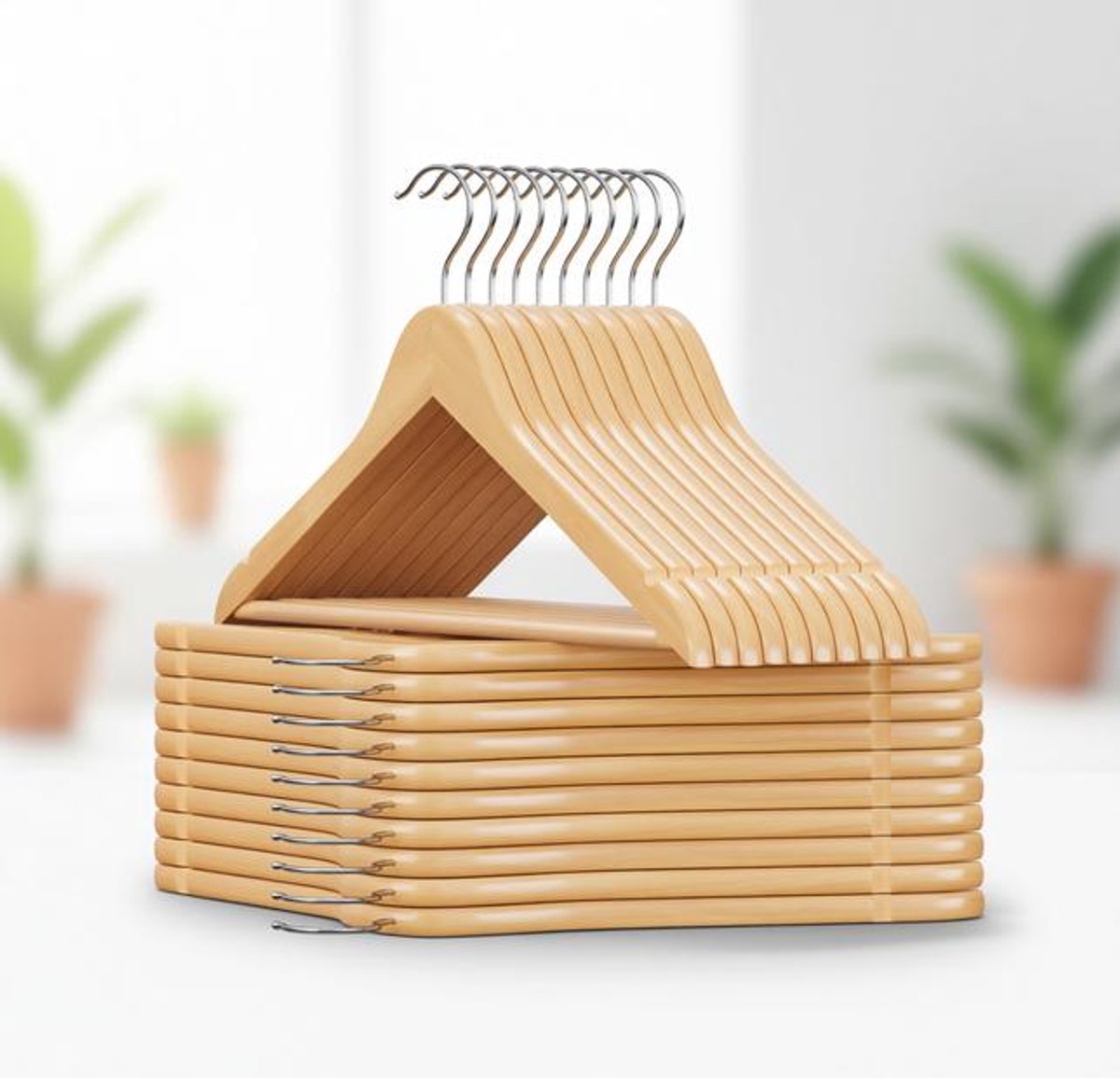 ElleMooi Houten kleerhanger voor pakken - set van 20 - massief hout - antislip - 360° draaibare haak - naturel