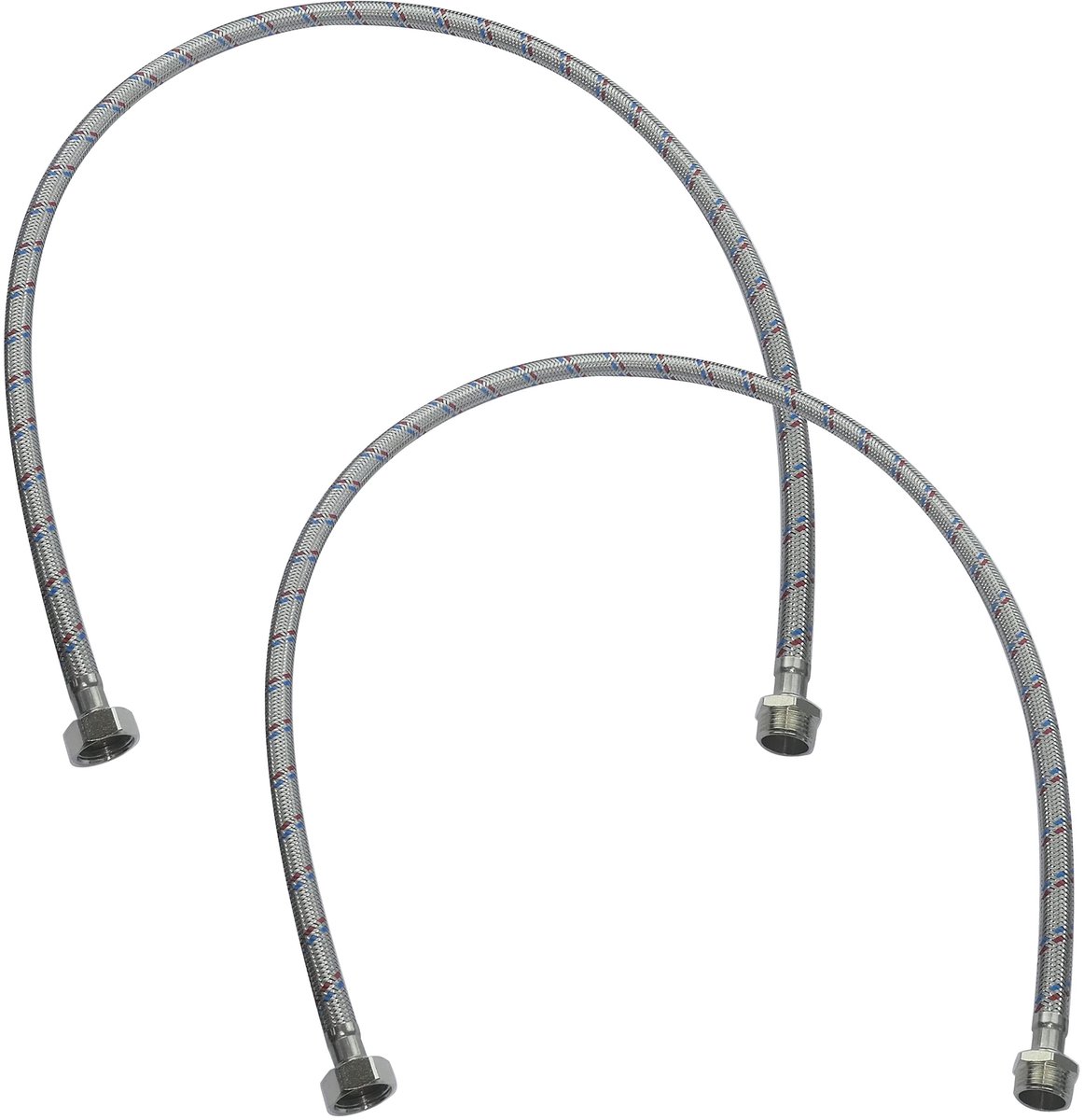 Dailygoods- Aansluitslang Set van 2 - Flexibele Slang 600 mm - 1/2 inch Mannelijk/Vrouwelijk - Aansluitingen voor Kranen/Mengkraan - Badkamer/Keuken - Roestvrij Staal Coating - Aansluitingsslang