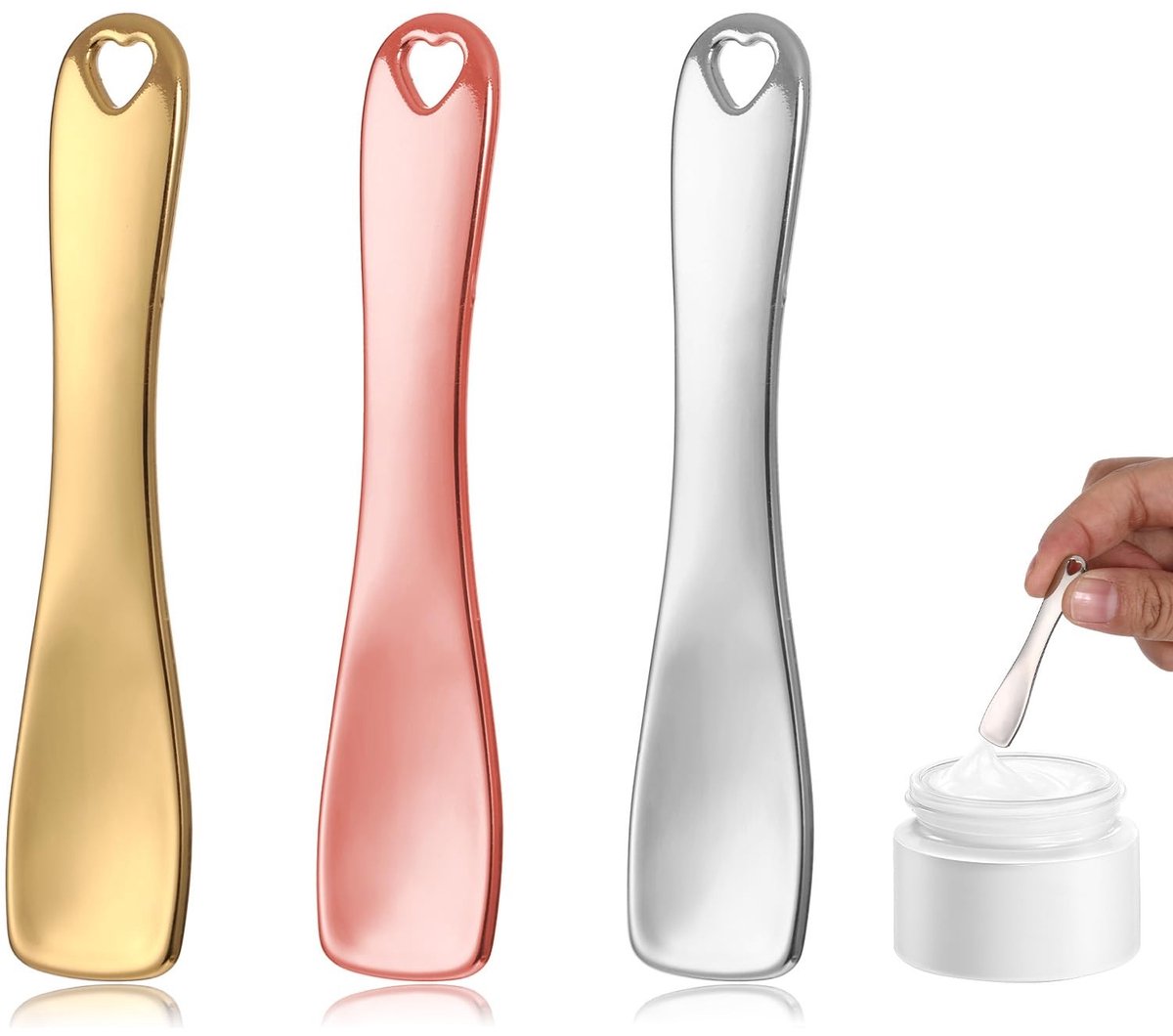 Dailygoods- Cosmeticaspatel Set van 3 - Mini Cosmeticaspatels - Roestvrij Staal 304 - Huidverzorging - Applicator - Hygiënisch Gebruik - Cosmetielepel