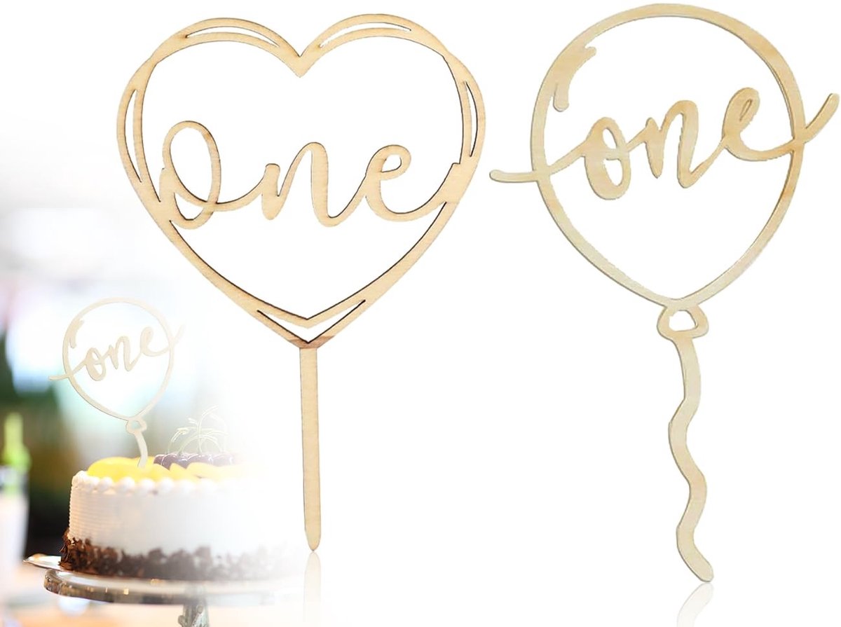 Dailygoods- Cake Topper 2 Stuks - Houten Taartdecoratie - Verjaardag Decoratie - Cupcake Toppers - Baby Shower - Wild One Thema