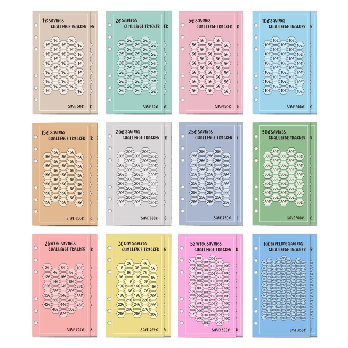 Dailygoods- Budgetmap A6 - Budgetplanner met 8 besparingsuitdagingen - Geldmapjes - Huishoudboekje - Perfect cadeau - Hoogwaardig papiermateriaal
