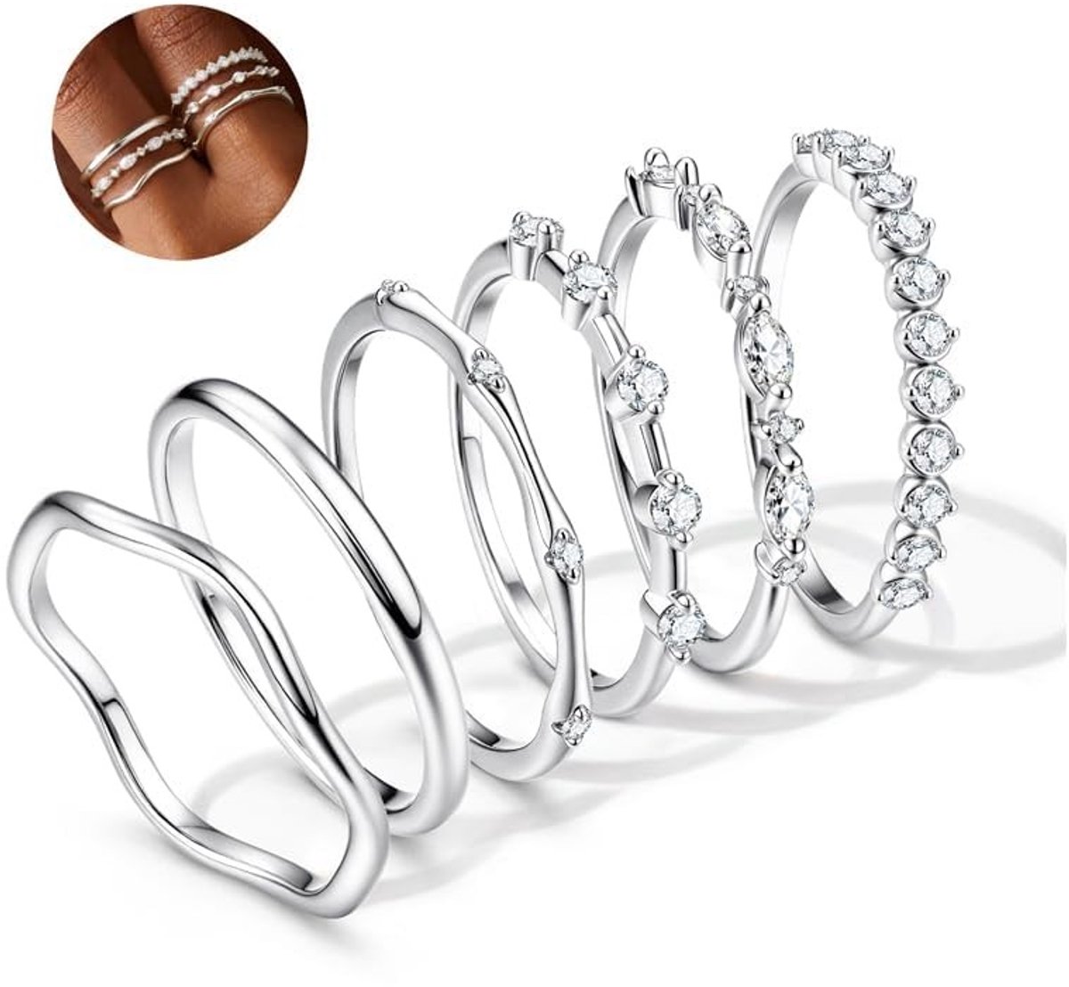 Dailygoods- Damesringen Set 6 Stuks - 14K Goud Geplateerd - Verlovingsringen - Trouwringen - Antislip - Waterdicht - Ringenset