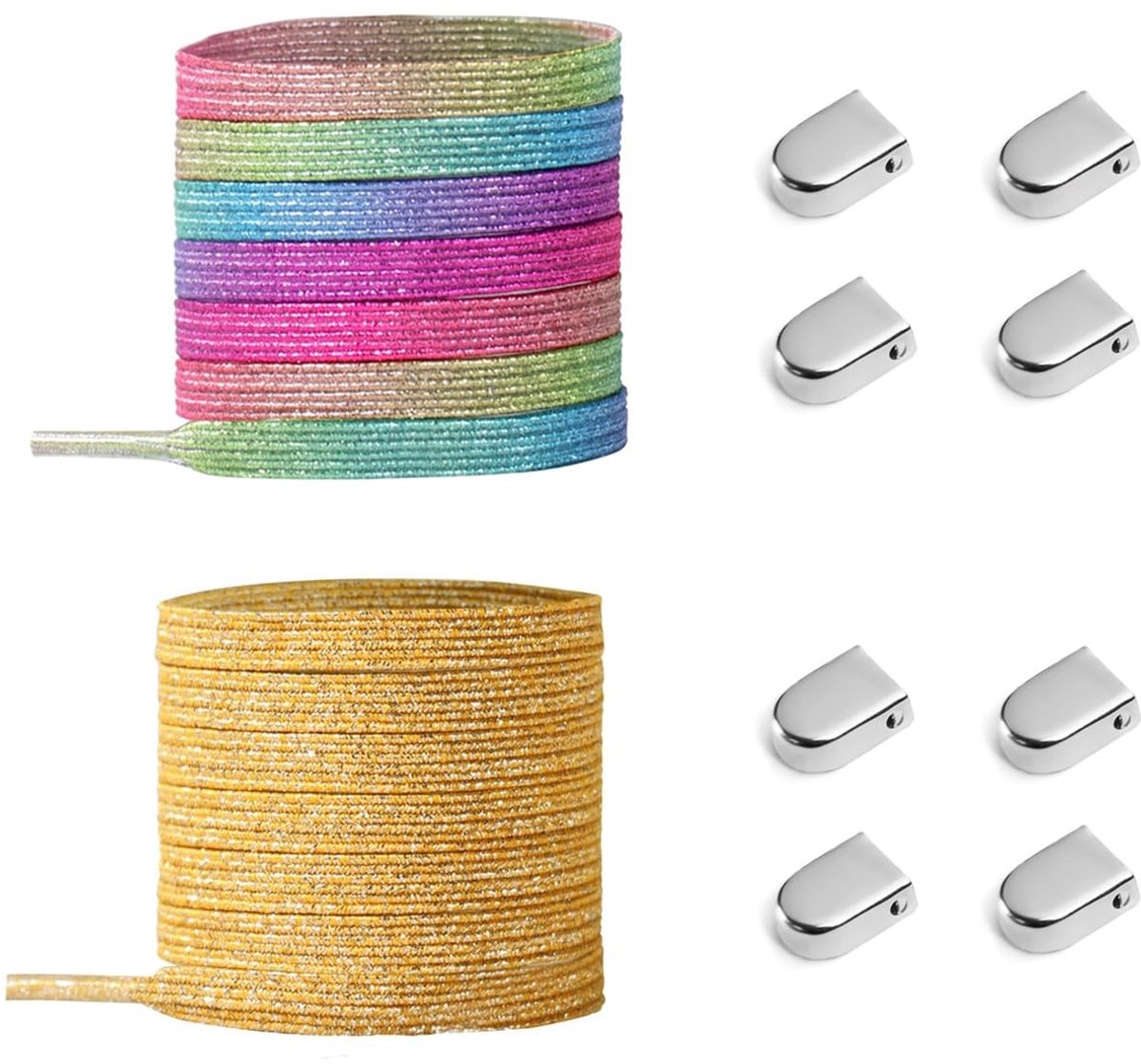 Dailygoods- Elastische Veters 100cm - Antislip - Duurzaam - Snelveters - Metalen Capsules - Glittermateriaal - Schoenveters