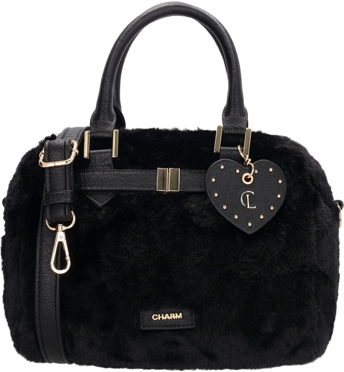 Charm London Stockholm Handtas - Fur - Bont Tas - Schoudertas - Verstelbare Schouderband - Gouden Details - Dames - Crossbody - Zwart