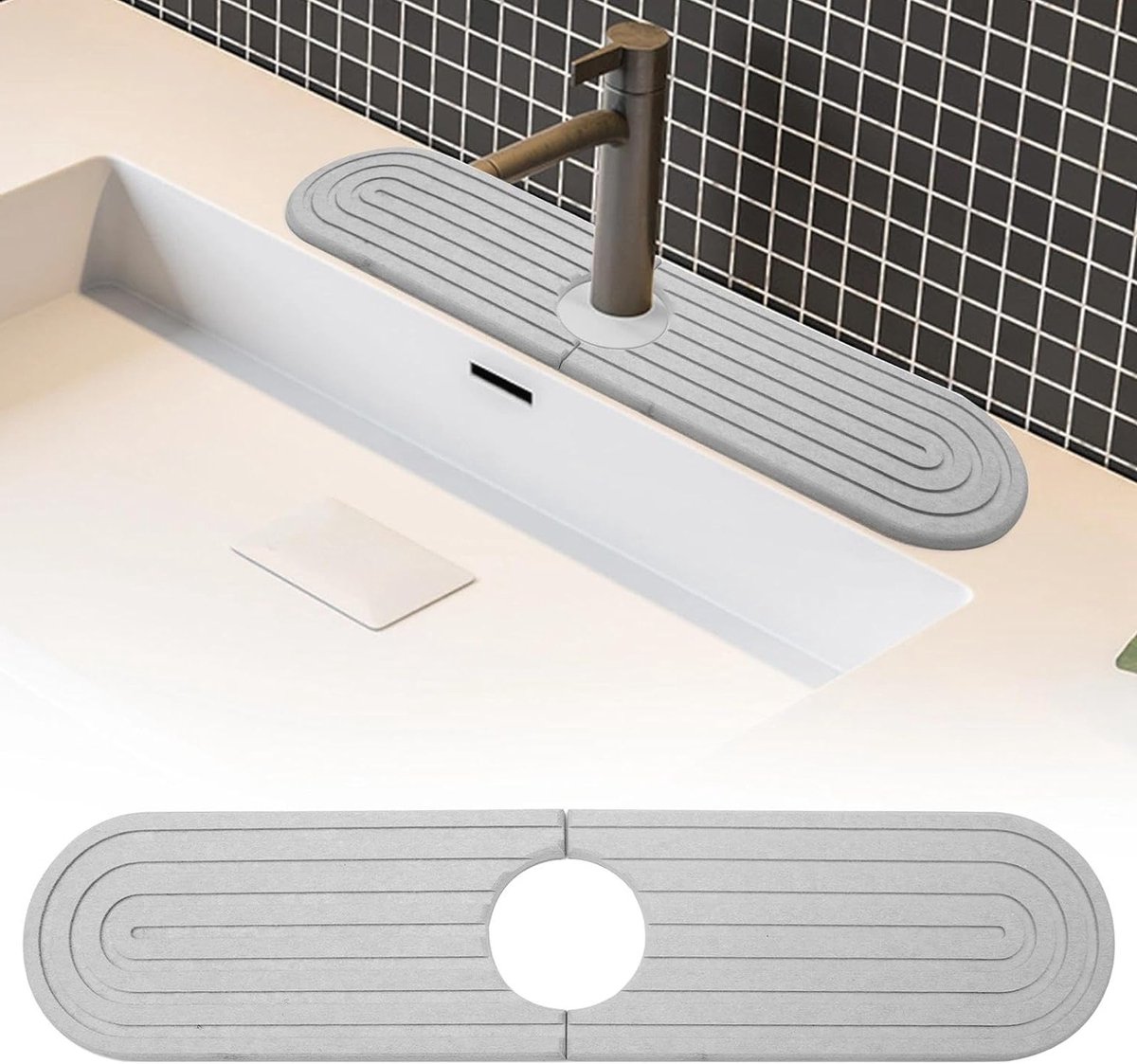Drainerende Mat voor Keuken en Badkamer, Splash Guard en Water Tap Bescherming, Lichtgrijs, 40 x 10 cm, Ideaal voor Voorkomen van Waterschade en Vuil