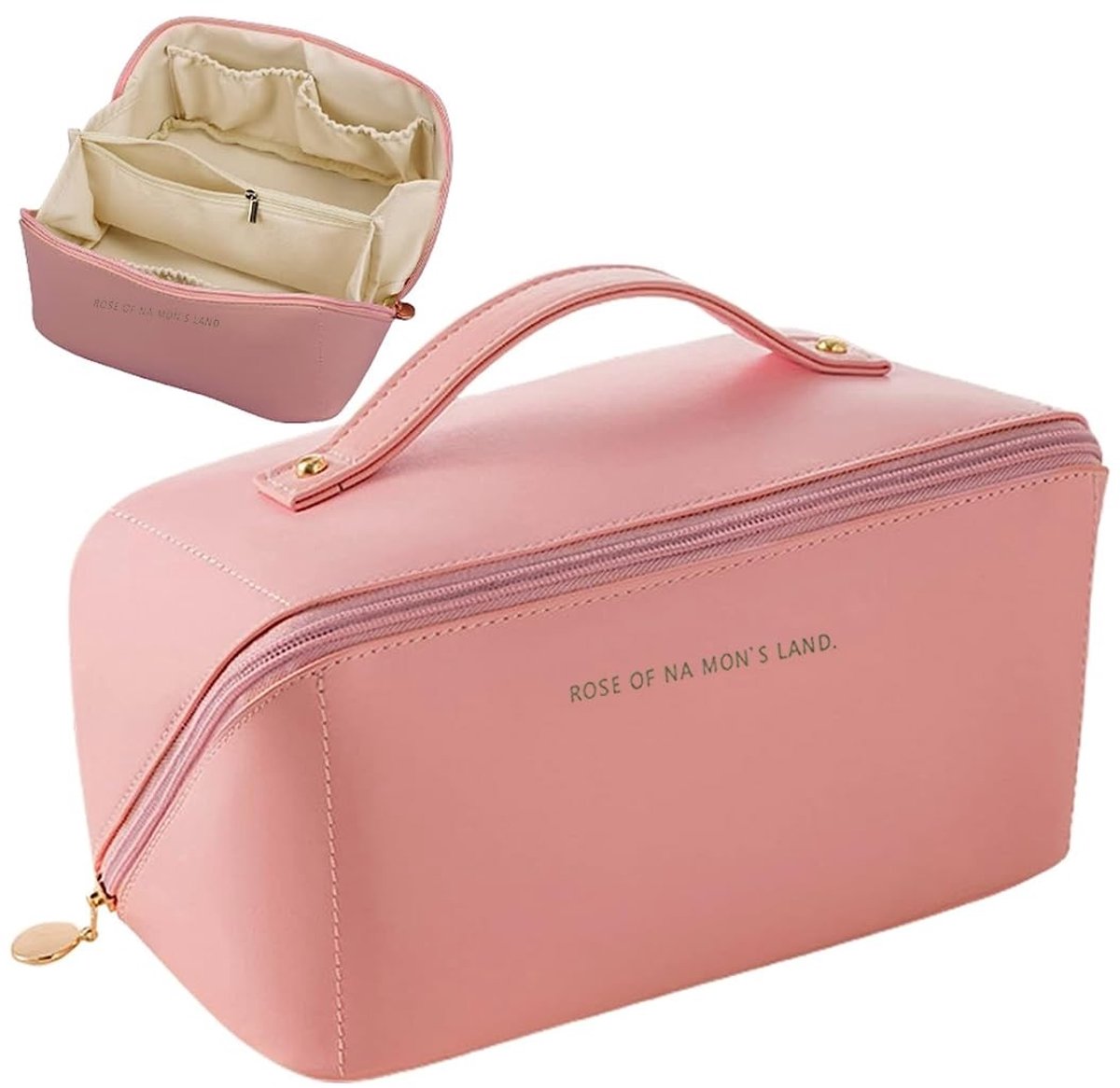 Dailygoods- Make-uptas grote capaciteit - Waterdichte make-uptas - Dames make-uptas - Reismake-uptas - Roze PU-leer - Eenvoudig te reinigen - Cosmetictas