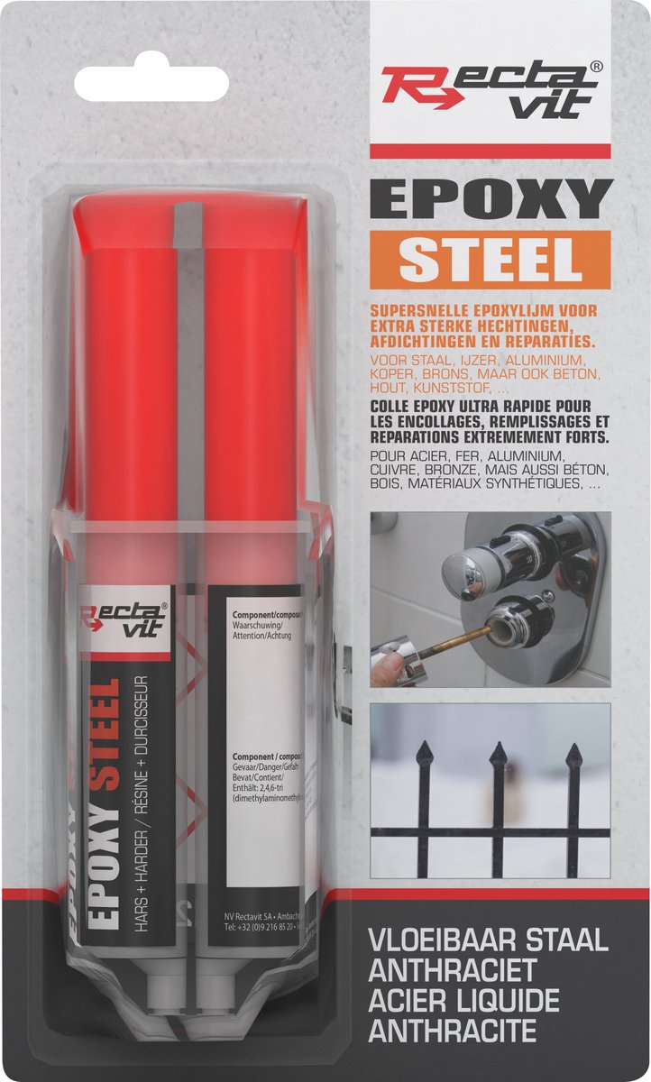 Rectavit Epoxy Steel — 2-componenten staalvulmiddel en lijm, hoge sterkte