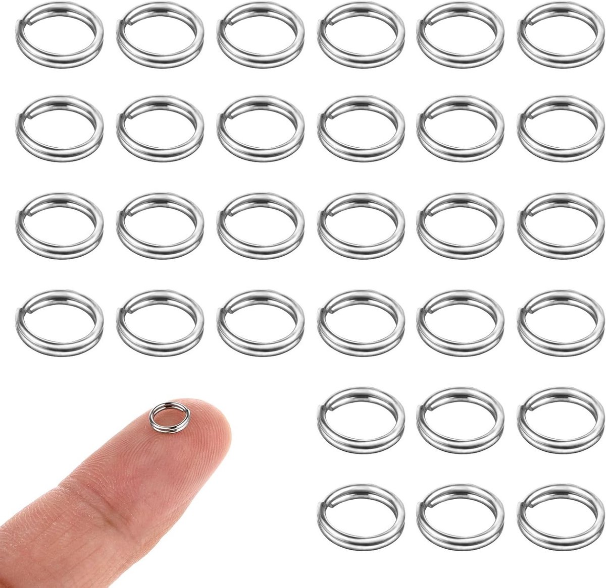 30 Stuks Dubbelgebogen Ringen 8mm RVS Open Veerring voor Sleutelhangers, Kettingen en Armbanden - Perfect voor DIY Sieraden Maken