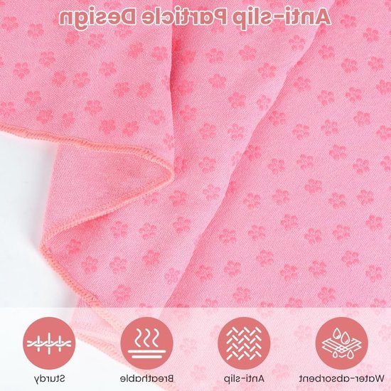 Yogahanddoek met antislip siliconen stippen - Microvezel - 183x63 cm - Roze/Paars — afbeelding 2
