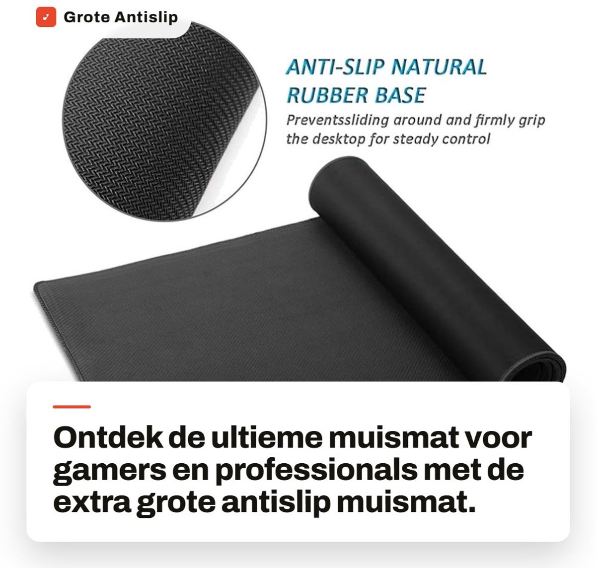 Dailygoods- Muismat XXL Antislip - Muismat Gaming - Muismat Ergonomisch - Muismat Zwart - Muismat 90x40 - Waterdicht en Opvouwbaar - Bureaumat