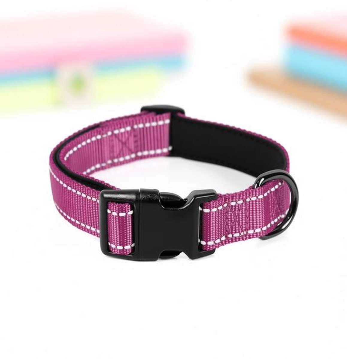 ElleMooi Hondenhalsband Zacht Gevoerd Neopreen Nylon, Verstelbaar en Reflecterend voor Training, Magenta, XS
