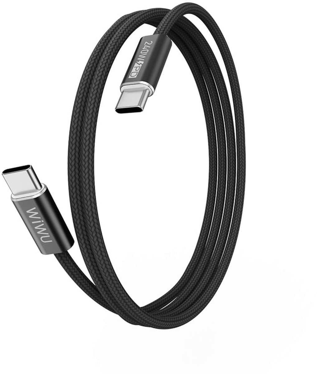 WiWU Essen USB-C naar USB-C Kabel - 240W Fast Charge & Data - Gevlochten Nylon - 1.5 Meter - Zwart