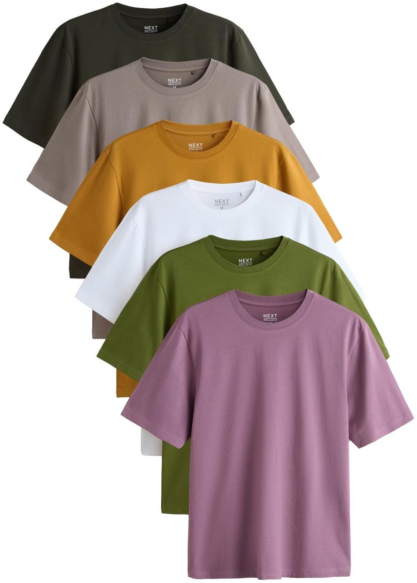 Next - Heren - Set van 6 basic T-shirts van katoen met standaard pasvorm - Grijs