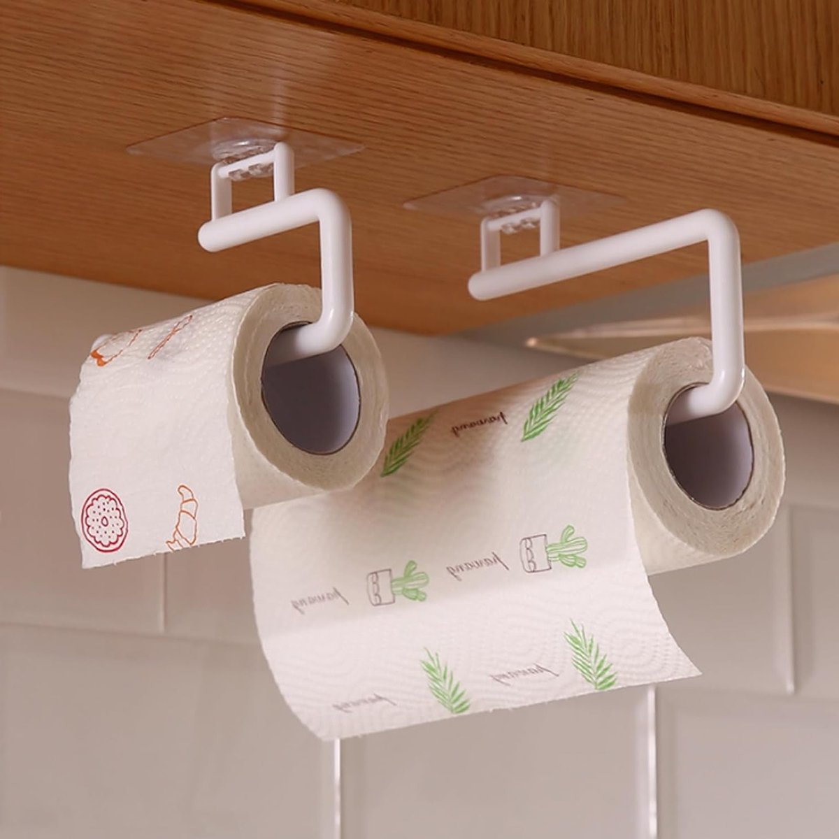 Papieren Handdoekhouder en Keukenrolhouder - 3 Stuks - Wit - Zonder Boren