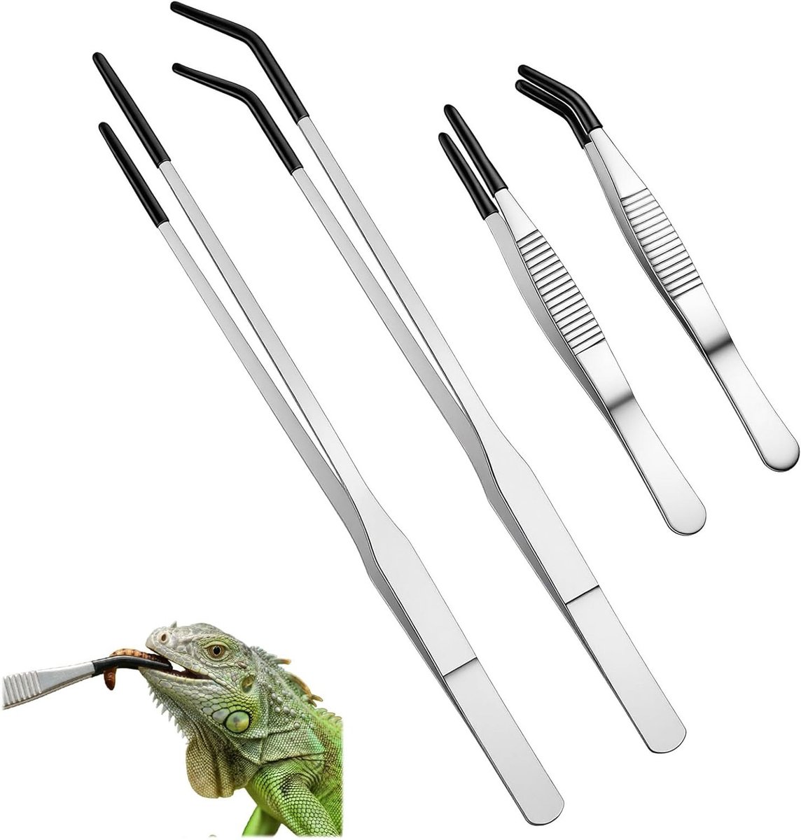 Set van 4 lange roestvrijstalen aquariumpincetten van 27 cm voor planten en terraria, ideaal voor reptielen en aquatische planten