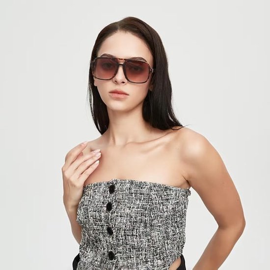 Retro zonnebrillen Geschikt voor dames en heren, klassieke rechthoekige oversized vierkante zonnebrillen uit de jaren 70 (bruin). — afbeelding 5