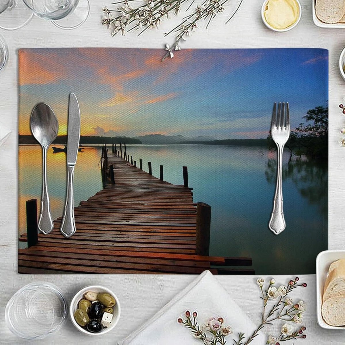 Placemat Set - Tafelmatten Katoen - Tafel Decoratie - Set van 4 - 42 x 32 cm - Hout Patroon