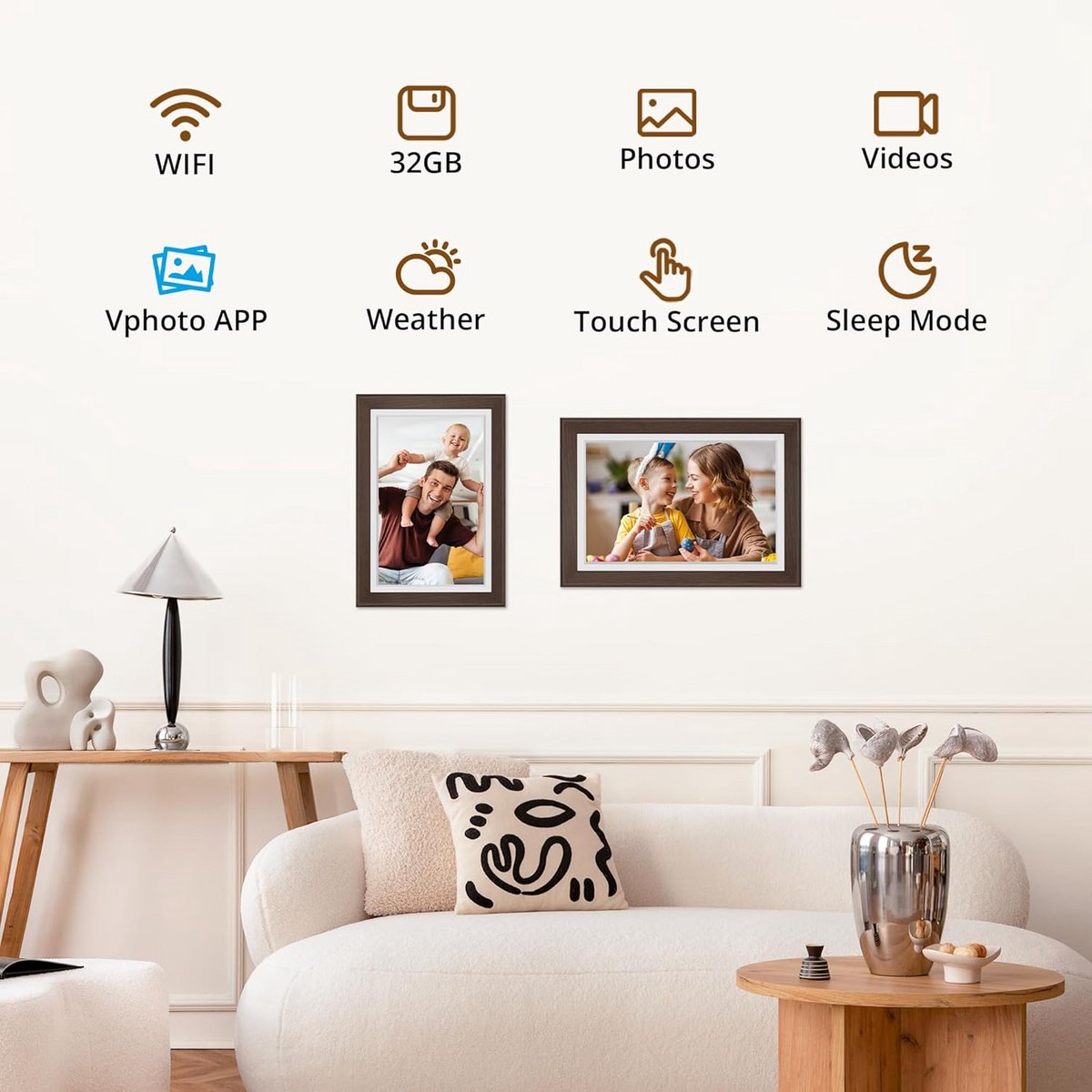 Digitale fotolijst - Foto display - Herinneringen delen - WiFi verbinding - 10 inch - Bruin — cadeau in Wonen & Interieur - foto 2