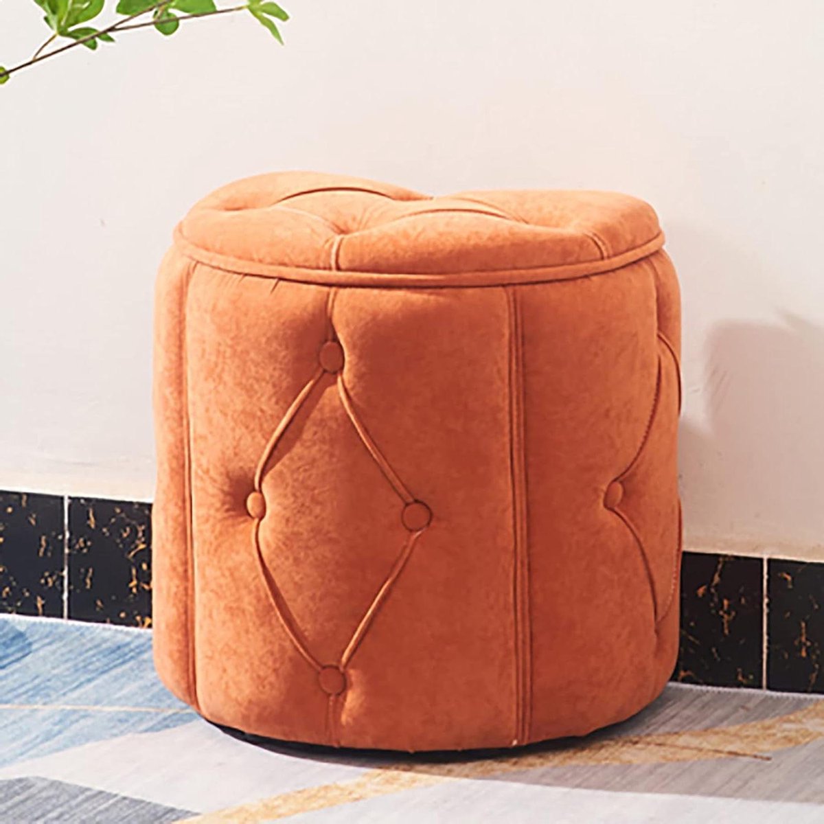 Opbergkruk Fluweel - Zitpoef Kruk - Extra Zitplaats - Met Verborgen Opbergruimte - 32x32x37 cm - Geel
