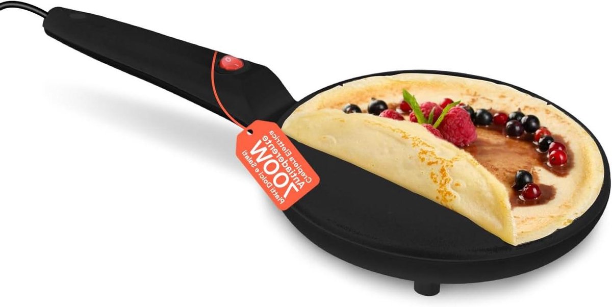 Elektrische Pannenkoekenpan - Crêpepan - Snelle Maaltijden - Antiaanbaklaag - 20 cm - Zwart