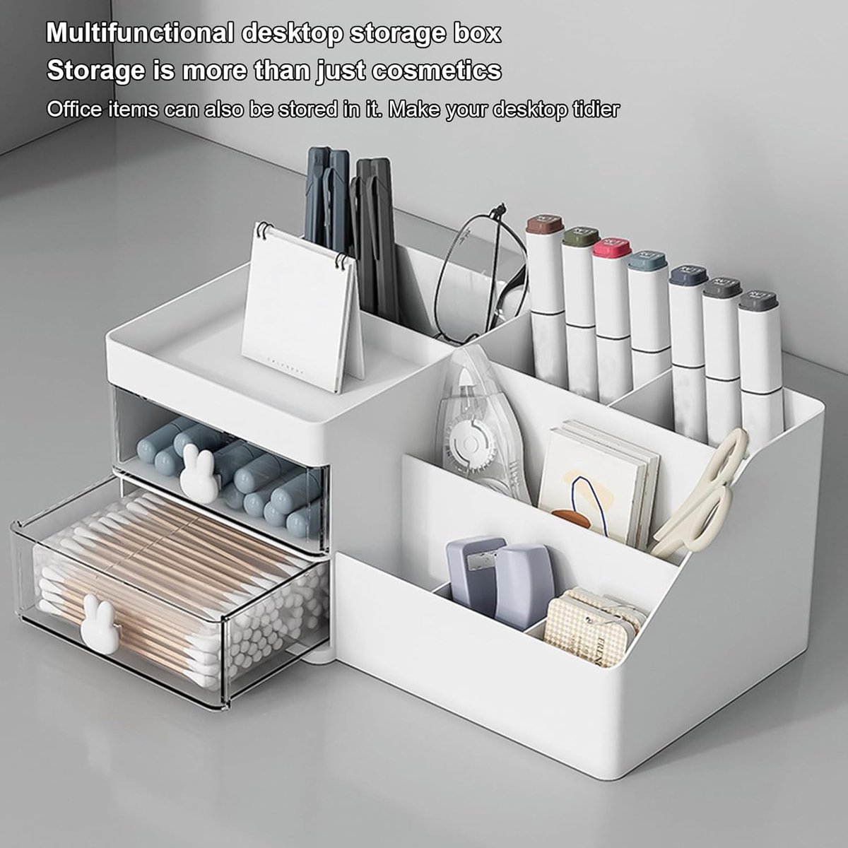 Bureau Organizer - Ladebox - Bureau Opruimen - Schattig Konijn Handvat - 28.5 cm - Wit