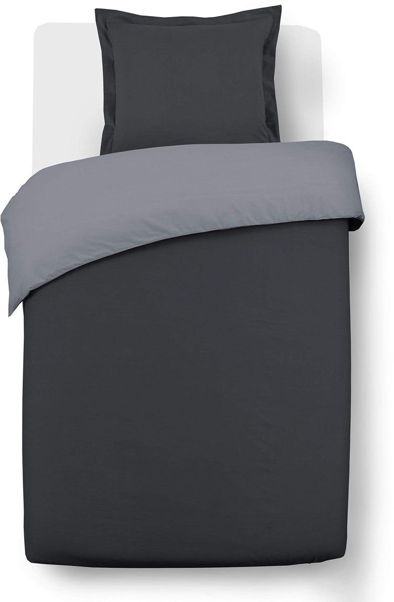aladdien - Dekbedovertrek - Omkeerbaar - 100% Katoen - Antraciet/grijs - 140 x 200 cm - Beddengoed - Geschikt voor moderne slaapkamers