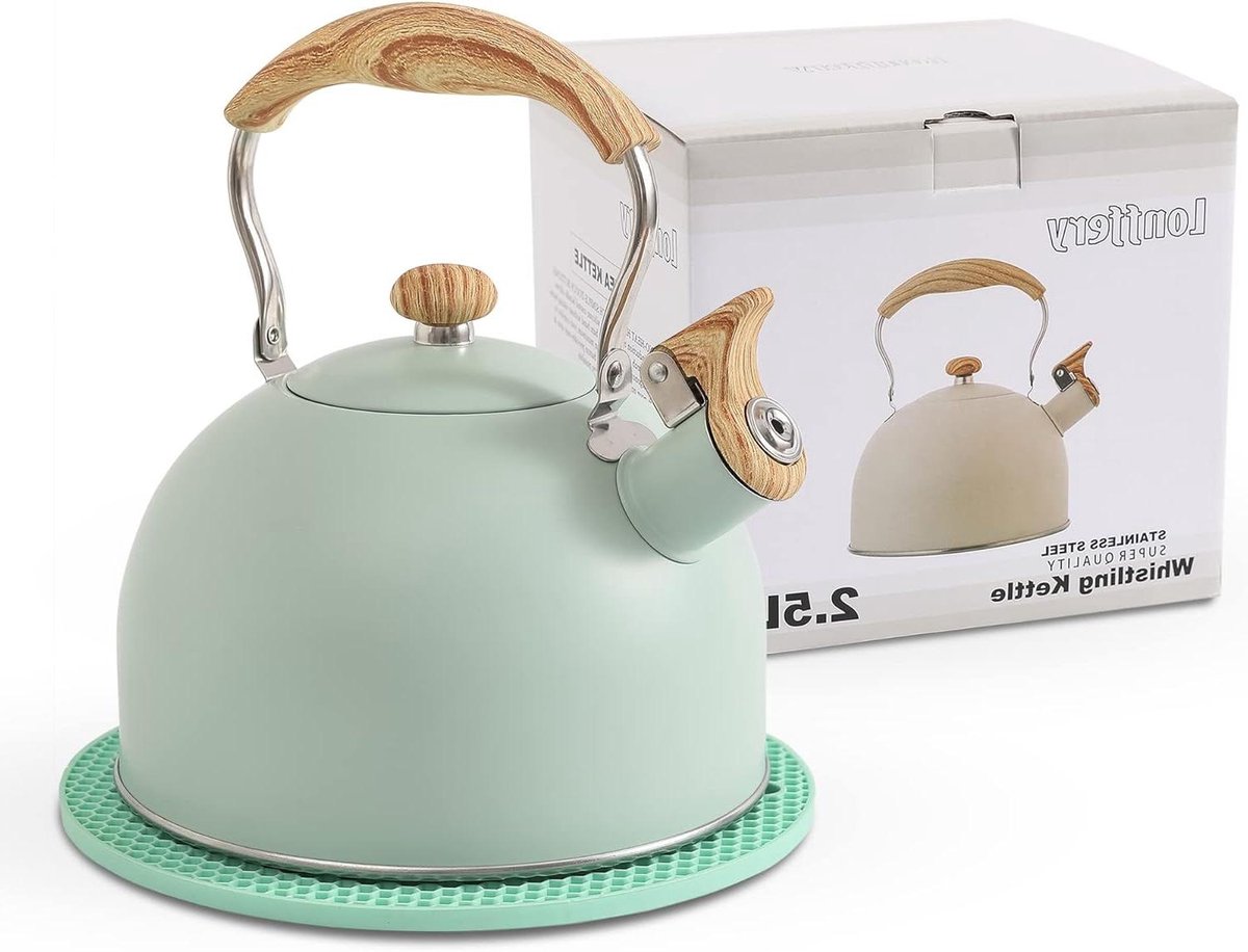 Theepot Ketel - Waterkoker Fluitketel - Water Koken - Luid Fluit Signaal - 2.5 Liter - Turquoise